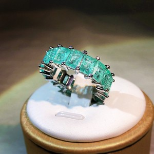 Anillo de compromiso para mujer con gema simulada de Paraiba de corte princesa, estilo europeo - Product Image 1