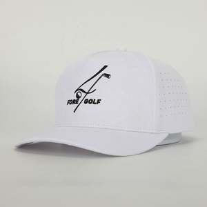 Vente en gros Logo de broderie personnalisé 5 panneaux Chapeau de papa de sport en polyester blanc trou découpé au laser Casquette de baseball Golf Gorras - Product Image 1