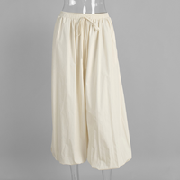 Pantalon Harem Taille Haute Femme Ample avec Cordon de Serrage, Coupe Ballon Unie, Respirant, Évasé, Anti-statique, Anti-boulochage pour l'Été