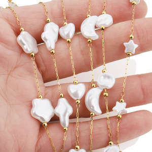 Collier de perles artificielles blanches irrégulières en forme d'étoile baroque, chaîne dorée, accessoires de bijoux DIY, unisexe, à porter au quotidien - Product Image 2