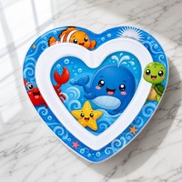 Assiette à dîner en plastique en forme de cœur lenticulaire 3D unique, portable, réutilisable, écologique, design de dessin animé, qualité alimentaire, sûre pour les aliments