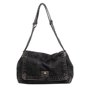 Bolso de Hombro de Mezclilla Coreano Vintage para Mujer, Gran Capacidad, con Cadenas, Diseño con Cierre, Impermeable, Estilo Boston, Nuevo - Product Image 1
