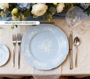 Assiettes de Dîner Haut de Gamme en Porcelaine Fine, Motif Fleurs Bleues Délicates, Résistantes au Lave-Vaisselle et au Micro-ondes - Product Image 1