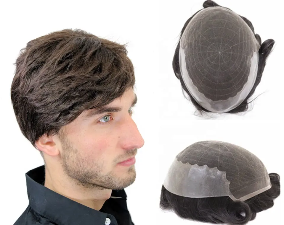 Wholesale Bella Q6 human hair lace toupee men's hair replacement wigs protesis capilar invisible lace with poly factory price