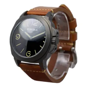 Montre de luxe pour hommes personnalisée deux mains rétro mâle grand cadran pilote hommes montres-bracelets en cuir véritable montre-bracelet pour homme mécanicien