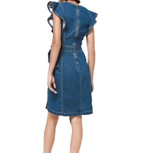 Design vente en gros, robe décontractée pour femmes, personnalisée, manches courtes à volants, robes en jean pour femmes, été 2022, nouveau noir ou personnalisé - Product Image 2