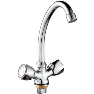 OB5328-14F-B523 Boou High Quality Deck Mounted Double Handle High Spout 360 Rotation Brass Kitchen Sink Mixer Faucet Tap