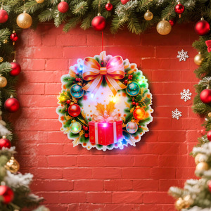 Lighted Christmas Hanging <b>Ornament</b> LED Santa Reindeer Bear Wreath Sign Christmas Door Window <b>Light</b> <b>Up</b> Decoration - Product Image 4