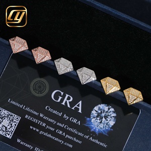 Boucles d'oreilles clous en argent sterling S925 avec moissanite VVS, cube géométrique 3D entièrement pavé de diamants, style hip-hop pour hommes - Product Image 5