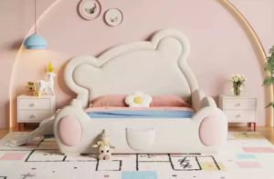 Girls Cute Wood Full Size Daybed <b>with</b> Stars and <b>Slide</b> Comfortable Modern Bedroom Cotton Upholstery Furniture - Product Image 4