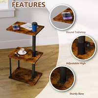 Table basse moderne en forme de C, pivotante à 360°, hauteur réglable, plateau en métal et bois, table d'appoint pour salon, chambre, location