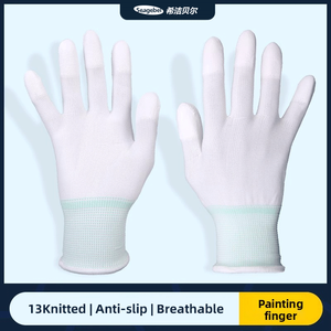 Gants texturés de salle blanche de travail industriel de polyester imprégné de protection de travail de plein doigt enduisant - Product Image 2