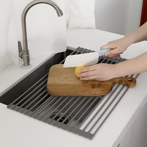 Estante de drenaje plegable para fregadero de cocina, estante de arreglo de frutas y verduras de silicona de acero inoxidable - Product Image 3