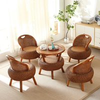 Ensemble 3 pièces de chaises de balcon en rotin tressé, chaise citrouille, table basse et chaise de loisirs, style chinois moderne, pour seniors, amovible et lavable