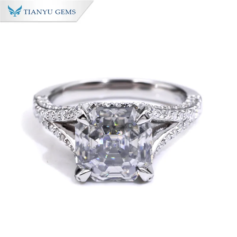 Tianyu Original 925 plata esterlina Asscher corte gris Moissanite anillo laboratorio cultivado diamante oro 10K 14K 18K compromiso boda regalo