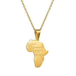 Collar con colgante de mapa africano de acero inoxidable chapado en oro de 18 quilates al por mayor, collar con mapa del mundo dorado para hombres y mujeres - Product Image 1