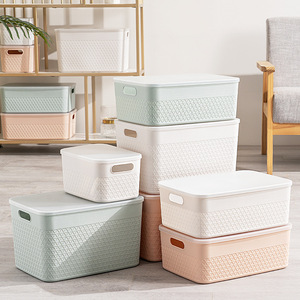 Desktop Organizer <b>Storage</b> <b>Box</b> With <b>Lid</b> Rectangle <b>Small</b> Cosmetic Office Snack Container Light Pink Grayish White Light Blue - Product Image 1