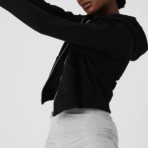 Fabricant de survêtement <span class=keywords><strong>zippé</strong></span> décontracté de couleur unie personnalisé pour femmes sweat-shirt à manches longues uni <span class=keywords><strong>noir</strong></span> crop tops sweats à capuche pour femmes - Product Image 3