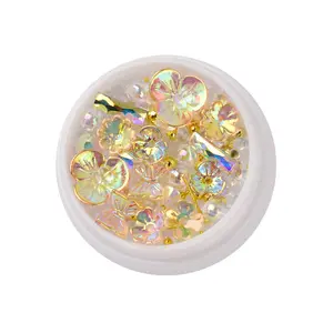 3D Butterfly Nail Colorful Resin Butterfly Nail Art Decoration Metal Glitter Flower With AB Nail Art Rhinestones