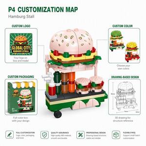 Custom Hamburger <strong>Street</strong> Food Cart Building Block Set, Mini DIY Assembly Model for Desktop Display &amp; Creative Play - Product Image 4