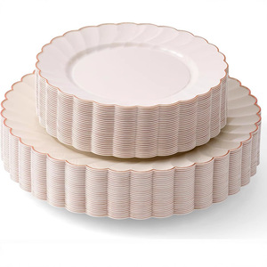 Assiettes en plastique festonnées ivoire <span class=keywords><strong>pour</strong></span> fête - Assiettes en plastique jetables résistantes - Assiettes jetables haut <span class=keywords><strong>de</strong></span> gamme <span class=keywords><strong>pour</strong></span> mariage - Product Image 1