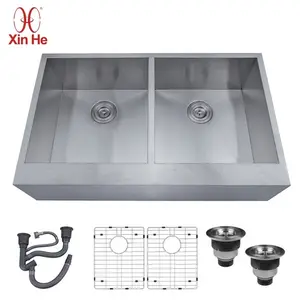 Pabrik Grosir Mangkuk Ganda 304 Stainless Steel Celemek Wastafel Petani Dapur Butler Sink