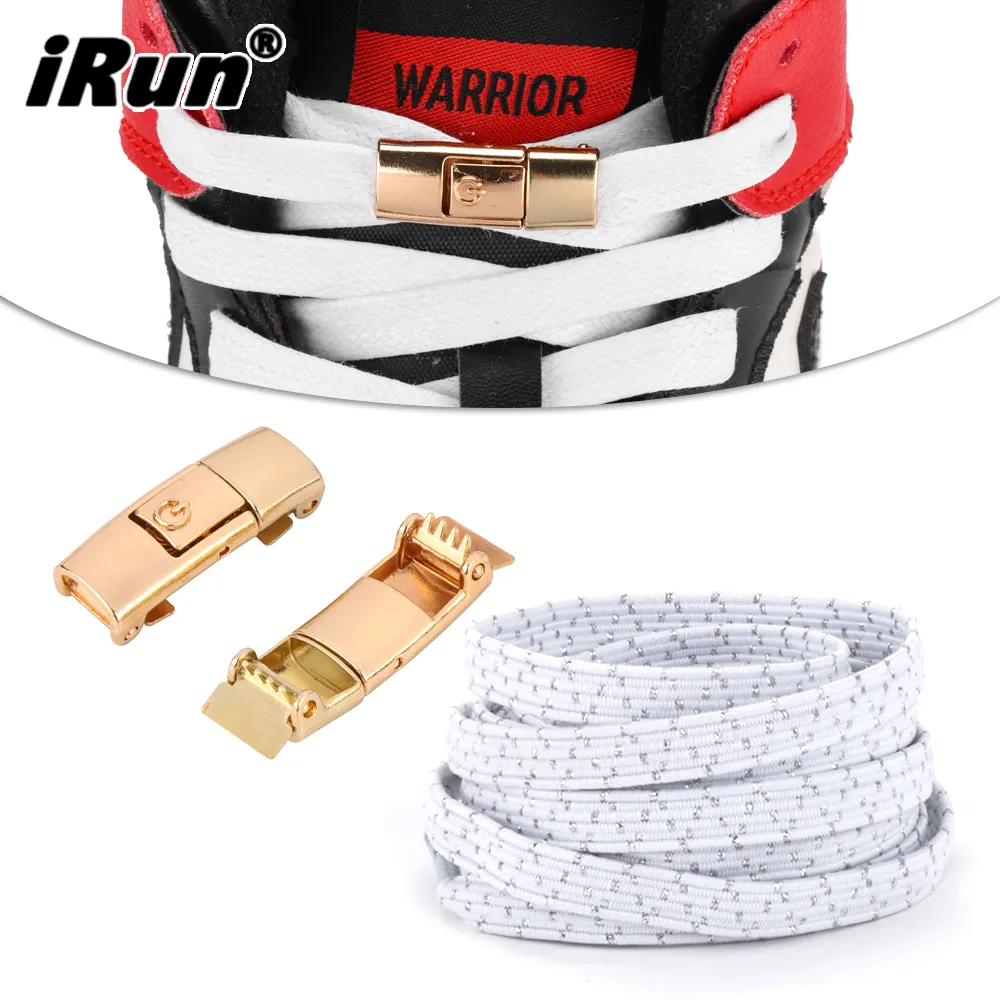 iRun DIY Replaceable No Tie Athlets Speed Up Laces Magnetic Lock Elastic Stretch Shoe Laces Tieless with Metal Buckles