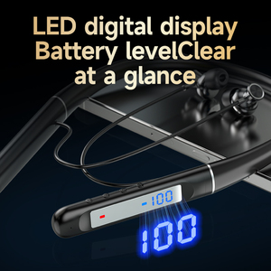 Earphone <span class=keywords><strong>Neckband</strong></span> nirkabel dengan indikator baterai LED <span class=keywords><strong>headphone</strong></span> gigi biru untuk olahraga dan game mendukung kartu TF tahan air - Product Image 5