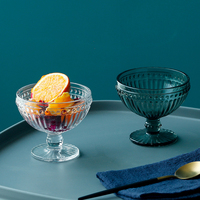 Retro glazen serveerschaal met voet, 374ml, voor koude snacks, fruitcompote, sorbet, kleine porties, hapjes, servies
