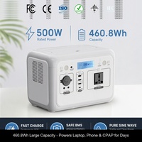Batterie de secours au lithium 460,8 Wh, station d'alimentation portable 500 W, prise AC 110 V à onde sinusoïdale pure pour camping-car, camping et vie hors réseau