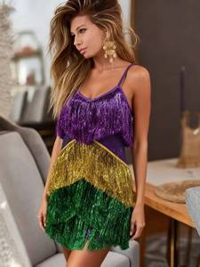 Vestidos de Fiesta sin Mangas con Flecos Morados, Verdes y Dorados para Niñas, Disfraces de Halloween para Niños - Product Image 4