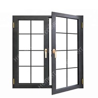Ventana Moderna de Aluminio Negro con Rejilla Decorativa y Manija Dorada, Ventana de Casa con Rotura de Puente Térmico