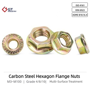Proveedor de Fábrica, ISO 4161 DIN 6923 B18.16.4 Cl 4/8/10 M5-M100, Tuerca Hexagonal de Acero al Carbono con Brida Hexagonal Dentada, Recubierta de Zinc de Color - Product Image 1