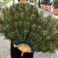 Éventail pliant en plumes de paon teintes en gros, accessoire de costume pour femmes, spectacle, fête du thé, décoration de fête, danse, mariage