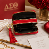 Dompet Wanita Gaya Trendy Kulit PU Merah dengan Resleting Pendek dan Hiasan Rumbai Panjang, Dompet Wanita DST SGR Persatuan Mahasiswi Yunani