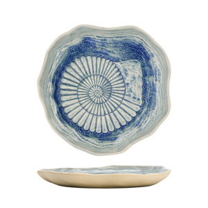 Piatto Piatto in Ceramica Blu Mare con Motivo Astratto a Chiocciola 24cm per Servire - Product Image 2