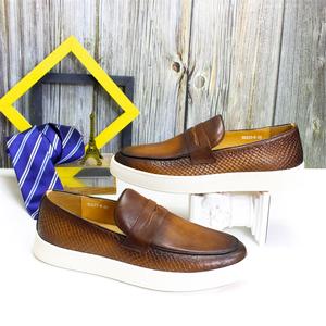 Mocassins en cuir de vache bruni pour hommes, <span class=keywords><strong>chaussures</strong></span> décontractées à semelle blanche, <span class=keywords><strong>chaussures</strong></span> de marche confortables, mocassins faits à la main - Product Image 1