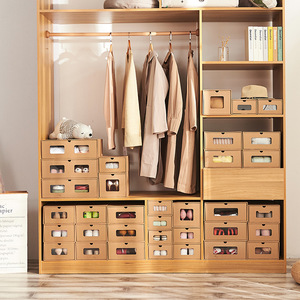 Clothing Organizer Wooden Storage Cabinet With Drawers And Hanging Rod For Home Dormitory Use - Product Image 1