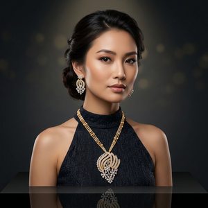 ชุดจี้ทองเหลืองชุบทองประดับเพชร CZ พร้อมสร้อยคอ ดีไซน์หรูหรา ประดับเพชรทรงดอกไม้ พร้อมต่างหูเข้าชุด เครื่องประดับแฟชั่นสำหรับผู้หญิง - Product Image 1