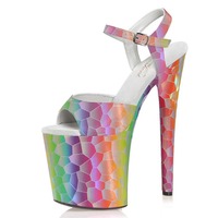 Nouveau modèle de sandales à talons hauts pour défilé de mode, couleur du talon 20 cm, plateforme épaisse, sexy, pole dance, gothique, grande taille, sandales pour travestis