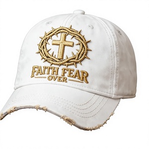 Casquette de baseball brodée « Faith Over <span class=keywords><strong>Fear</strong></span> », style vintage délavé, souple, réglable, pour homme, protection solaire extérieure, fabricant de chapeaux personnalisés - Product Image 1