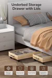 Tiroir de rangement sous le lit en bois massif avec couvercles, roues, poignées armoire divisée pour organisateur de <span class=keywords><strong>caisse</strong></span> de placard - Product Image 2