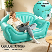 Canapé gonflable double bleu pour l'extérieur avec un design minimaliste moderne en PVC pour le camping, les pique-niques et les hôtels