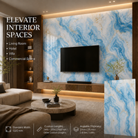 Panneau mural en PVC brillant MORLENX, motif vague abstrait bleu ciel, feuille de marbre UV pour projet d'aménagement intérieur de complexe hôtelier