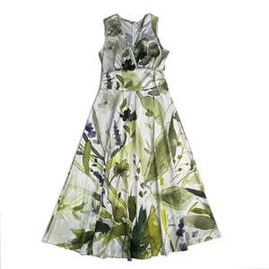 Vestido feminino estampado floral estilo férias com decote em V profundo sem mangas vestidos casuais sexy primavera verão