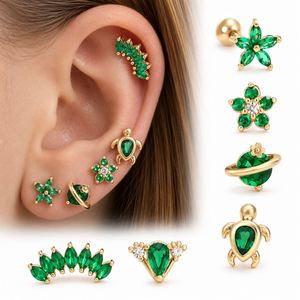 Labret en titane pour cartilage, lèvre ou oreille, avec zircon plaqué or, style vintage géométrique, filetage interne, pour piercing corporel, mariage et fiançailles - Product Image 1