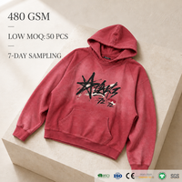 Sweat à capuche imprimé graffiti bordeaux délavé 480 GSM, streetwear graphique pour hommes, personnalisable OEM ODM, marque privée, vente en gros