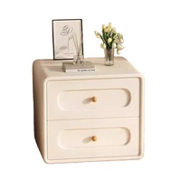 Table de chevet blanche crème nordique moderne avec 2 tiroirs, armoire latérale en bois à bords incurvés pour salon et chambre à coucher