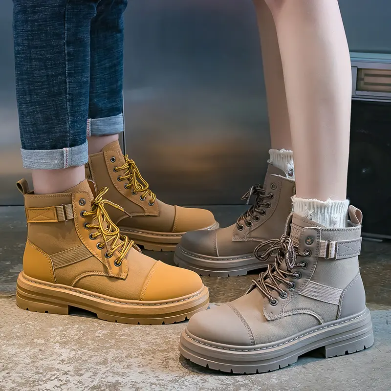 2022 Cyber Red Couple's Thick soled Elevated Martin Boots Women's Korean New Breathable Yellow Short Boots