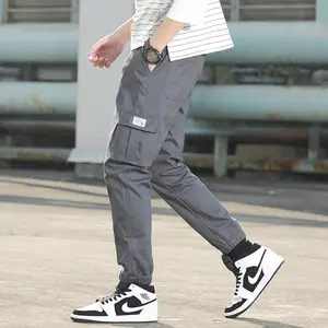 Celana Cargo Olahraga Pria, 95% Katun Saku Besar Celana Harem Hip Hop Musim Semi Musim Gugur Celana Kasual Jogger
